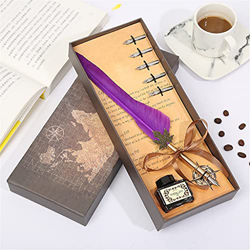 European British Wind Long Hair Leaf Pole Feather Pen, Five Replacement Nib (Color : F) (A) características