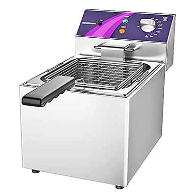 FETION Freidora eléctrica de 3000W Canasta de Acero Inoxidable de Acero Inoxidable Tanque único con Control de Temperatura y Perilla de sincronización