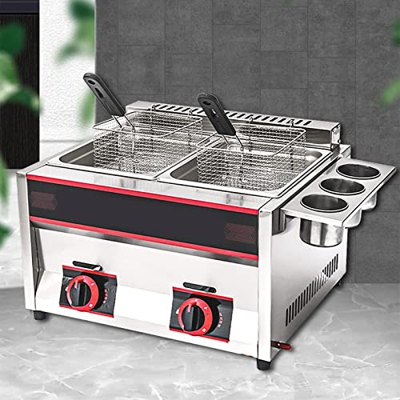 FETION Gran Capacidad de Gasolina de 22l, hogar Comercial Lpg Freidora de Gas, Control de Temperatura Independiente, Potencia de Fuego Ajustable, con 