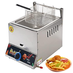 FETION Freidora de Gases de encimera Comercial con Canasta y Tapa, freidora de Gas licuada de petróleo for cocinar Aros de Cebolla Francesa frita poll precio