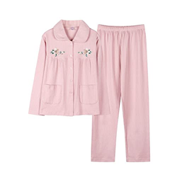 Pijama Mujer, Elegante Conjunto De Pijamas De Algodón Bordado De Flores Creativos Pantalones De Rebeca Rosa Suave Y Transpirable Ropa De Dormir Lisa C en oferta