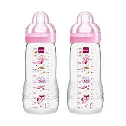 MAM Easy Active - Juego de 2 botellas de agua para bebé (330 ml), incluye tetina MAM tamaño 2 de silicona SkinSoft con forma ergonómica, 4+ meses, esp en oferta