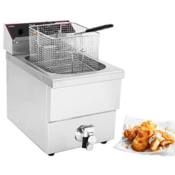 Freidora profunda comercial con canasta, limitador de temperatura de freidora de acero inoxidable y válvula de aceite, fácil de limpiar, for el restau precio