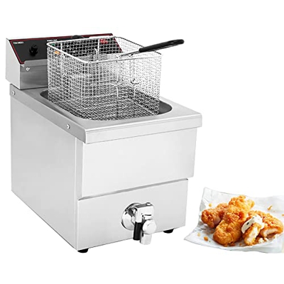 Freidora profunda comercial con canasta, limitador de temperatura de freidora de acero inoxidable y válvula de aceite, fácil de limpiar, for el restau