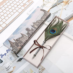 Retro Peacock Decoration Student Supplies Ink Set Metal Fountain Pen Desk Set Feather Dip Pen en oferta