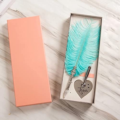 Wedding Fountain Pen Design Vintage Stationery Boxes Calligraphy Feather Fountain Dip Pen Kit with Pen Holder (Color : Blue) (Blue)