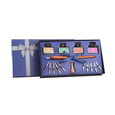 Wooden Caligraphy Dip Pen Hook Line Signature Fountain Pens with Ink Nibs Set Offices School Stationery Gift (Color : A) (A)