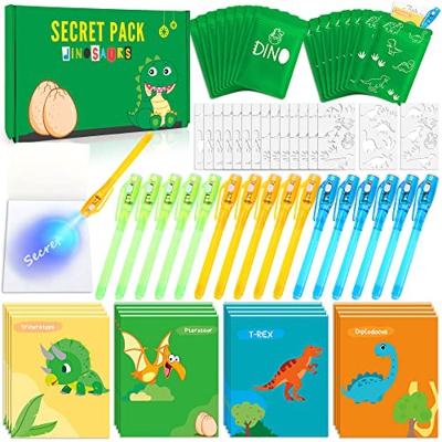 MarckersHome Bolígrafo Tinta Invisible con Luz UV y Libreta Dinosaurio Packx16 Detalles Cumpleaños Niños,Regalos Cumpleaños Niños niña Colegio, Piñata