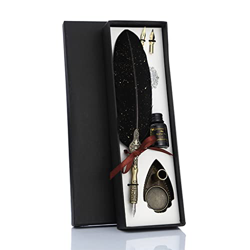 1 Set Classic Texture Practical Calligraphy Feather Dip Pen Quill Fountain Writing Portable Durable Wedding Gifts (Color : White) (Black) precio