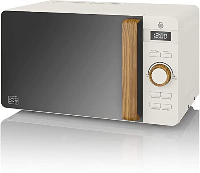 Swan Nordic Microondas digital 20L, 6 Niveles Funcionamiento, 800W Potencia, Temporizador 30 min, Fácil Limpieza, Modo Descongelar, Diseño Moderno, Ti