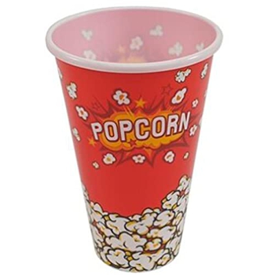Tradineur - Cubo de palomitas de plástico, recipiente reutilizable para cine en casa, fiestas, celebraciones (Rojo, 17,8 x 11,7 cm)