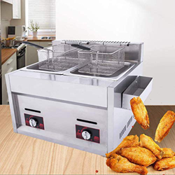 Freidora Comercial 20L Freidora de Gas Cesta Doble Tanque Doble Encimera Papas Fritas de Acero Inoxidable para Restaurante precio