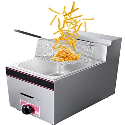 Freidora de Gas Comercial compacta 10L Freidora multifunción de un Solo Tanque de Aceite con Tapa y Cesta Control de Temperatura Grado alimenticio