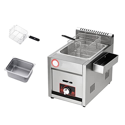 Freidora Comercial Freidora de Gas 12L Cesta de encimera Freidora Profunda de Acero Inoxidable Restaurante Papas Fritas caseras Chip con Seaso