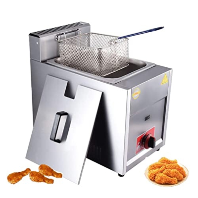 Freidora de 6L con Cesta, freidora de encimera de Gas de un Solo Cilindro de Acero Inoxidable para Patatas Fritas, Restaurante en casa