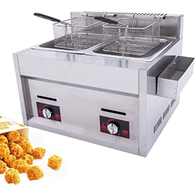 Freidora Comercial Freidora de Gas 20L Cesta de encimera Freidora de Grasa Profunda de Acero Inoxidable Restaurante Papas Fritas caseras Chip con Seas