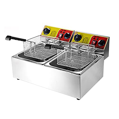 Freidora Comercial Premium Freidora de Acero Inoxidable Freidora eléctrica Comercial Freidora de Aceite de encimera con Temporizador y Temperatura