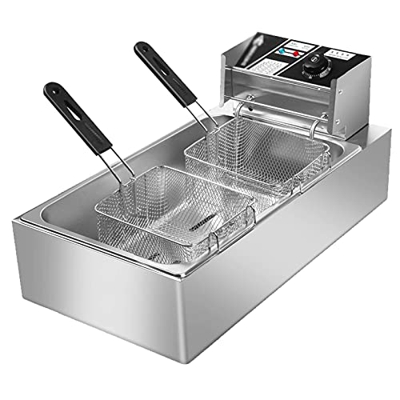 Freidora eléctrica con Cesta y Tapa, freidora de Cocina de encimera, freidora de Acero Inoxidable para Patatas Fritas, Aros de Cebolla, Pollo Frito y