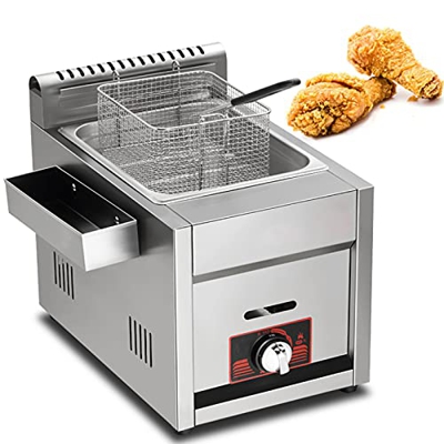 Freidora de Gas de Acero Inoxidable, freidora Comercial de Patatas Fritas con cestas y Tapas, freidora de GLP de Acero Inoxidable Freestan