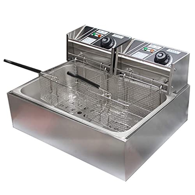 Freidora de Cesta Freidora eléctrica Comercial Freidora de Grasa para el hogar 12L 5000W Tanque Doble eléctrico Encimera Fren de Acero Inoxidable