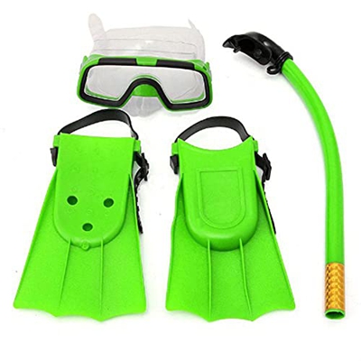 QHYXT Juego de Snorkel para niños, Paquetes de Snorkel con Aleta de máscara para niños de 3 a 4 años con máscara, Gafas de Buceo y Aletas de Silicona 
