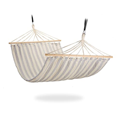 Relaxdays Hamaca Jardín, de Algodón, con Fijación, 100x260 cm, Tumbona Colgante Travesaños hasta 200 kg, Gris/Crema en oferta