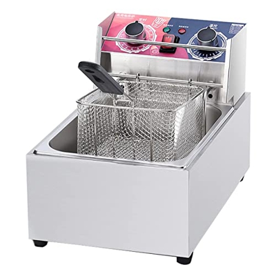 Freidora de Grasa Profesional de 10L y 2500W, freidora eléctrica Comercial de Acero Inoxidable con Cesta para freidora y Temporizador de 60 min para A