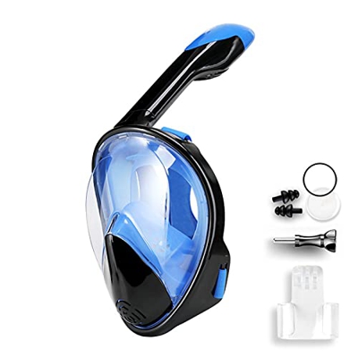 QHYXT Full Facesnorkel Máscara de Buceo con Vista de 180 Grados, antivaho, antifugas con Tubo Plegable y Soporte para cámara para Adultos y niños, jóv