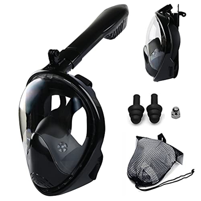 QHYXT Set de Snorkel para Adultos, 180 Grados Máscara de natación con esnórquel de Buceo panorámico con Soporte para cámara y esnórquel con Tapa Seca 