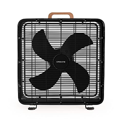 CREATE/AIR FLOOR BOX/Ventilador de suelo industrial/3 velocidades, 90w, 4 aspas, Cuerpo acero inoxidable, negro