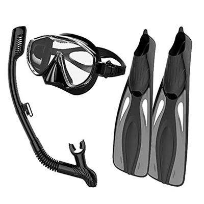QHYXT Mask Fins Snorkel Set con Aletas Ajustables para Adultos, máscara antivaho de Vista panorámica, Equipo de Snorkel Dry Top Snorkel con Bolsa para