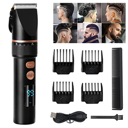 Cortapelos para hombres, cortadora de barba para barba, juego de corte de pelo, velocidad ajustable eléctrica con pantalla LCD inteligente USB recarga características