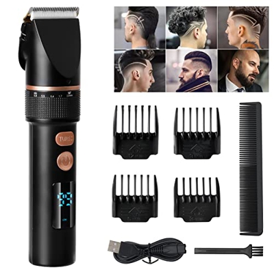 Cortapelos para hombres, cortadora de barba para barba, juego de corte de pelo, velocidad ajustable eléctrica con pantalla LCD inteligente USB recarga