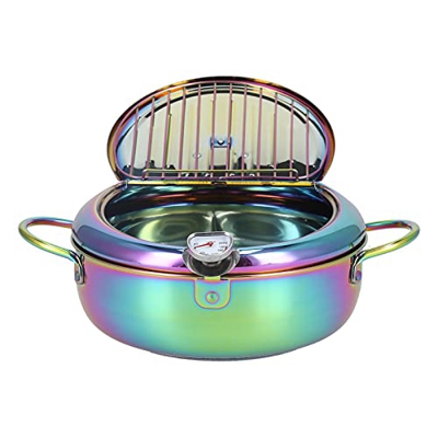 YEmirth Olla para freidora, freidora antiadherente de acero inoxidable Freidora con control de temperatura Tapa de freidora Tempura de estilo japonés 