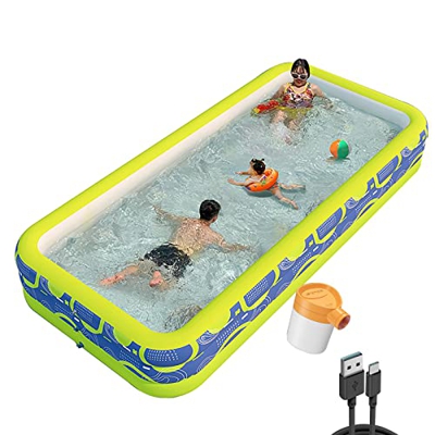 Piscinas Hinchables Grandes Adultos Piscinas Desmontables azul,con Bomba De Aire InaláMbrica Rectangulares Piscinas Desmontables,PVC,Uso Doméstico Blo