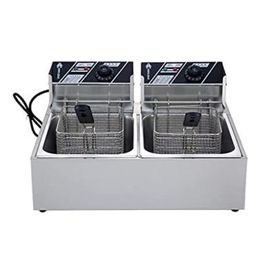 Freidora BasketFreidora Comercial 6L Acero Inoxidable Tanque Individual Cocina Freidora eléctrica con Tapa y Cesta Uso doméstico Freidora EA