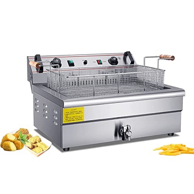 Freidora con Cesta y Tapa Freidora eléctrica de 110 V Freidora de Aceite de encimera de Acero Inoxidable Uso Comercial en el hogar con Temperatura Li