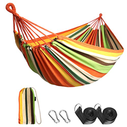 Anyoo Hamaca de Algodón para Jardín al Aire Libre Cama Portátil de Lona con Cuerdas para Acampar Peso Ligera con Bolsa para Jardín Patio Trasero Playa en oferta