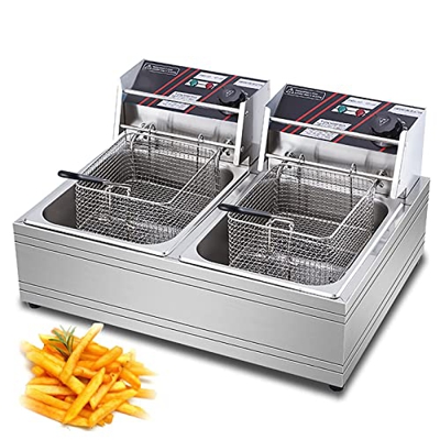 Freidora eléctrica Profesional Cesta freidora con Gancho 2500 Watt 10 litros Novedad para 2021 Acero Inoxidable con Temperatura co