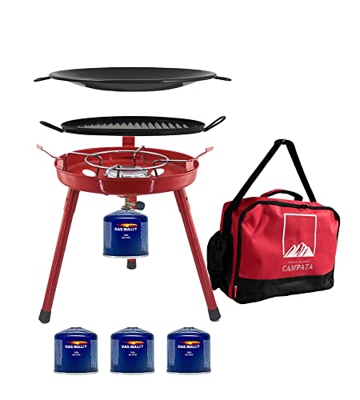 Campata Barbacoa de gas multifuncional y hornillo de gas, parrilla portátil para camping y cocina de camping 3 cartuchos de gas de 500 g, barbacoa par