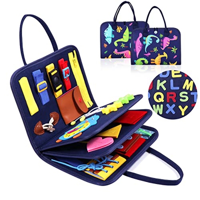 Oderra, 4 Capas Tablero Sensorial, Juguetes 1 Años para Aprender Habilidades Motricidad Fina, Color Azul, Extra Large, One Size (Busy Board Montessori