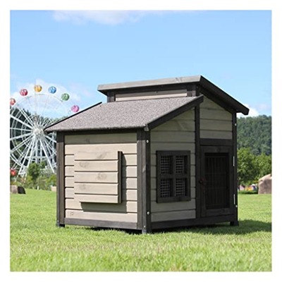 Casetas para Perros Casa De Perro De Madera Maciza De Madera Maciza Al Aire Libre, Cabina De Lujo Lluvia Y Protección Solar, For Mascotas Grandes Y Me