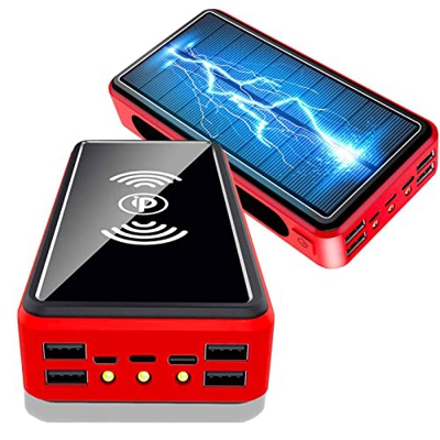 Wttfc Power Bank Solar 50000Mah Batería Externa 4 USB Salidas Cargador Movil Portátil, UCB C Power Bank Cargador Inalambrico con 3 Entradas Compatible