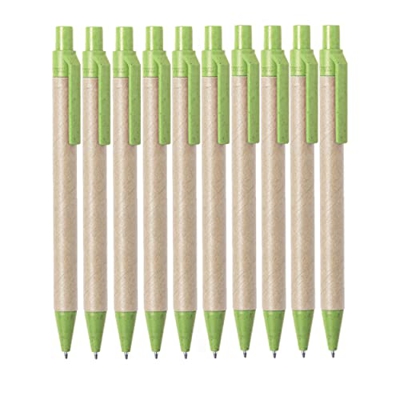 50 bolígrafos de cartón y paja de trigo sostenible (verde)