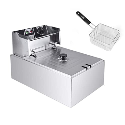 Freidora eléctrica de 6L, freidora Francesa de Acero Inoxidable de 2500W con Cesta de Tapa, Restaurante Comercial de 50-200 ℃