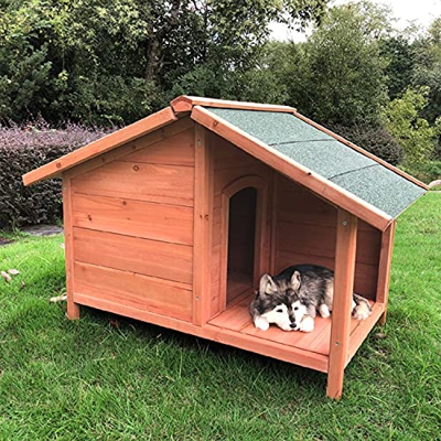 DHYBDZ Casa para Perros con Porche, Perrera Grande para Perros pequeños medianos Grandes, casa de Animales de Madera con Piso Elevado Impermeable,A