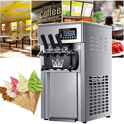 MáQuina De Helados Comercial, 1200W 16L-18/H Pantalla Digital Lcd De Acero Inoxidable 3 Sabores MáQuina Para Hacer Helados De Cono Dulce, Advertencia 