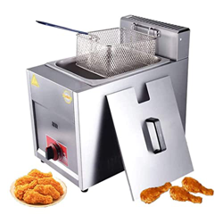Freidoras comerciales de 6 litros, sartén de Gas de un Solo Cilindro, Encendido por pulsos y especiero con Tapa contra Salpicaduras de Acero Inoxidabl en oferta