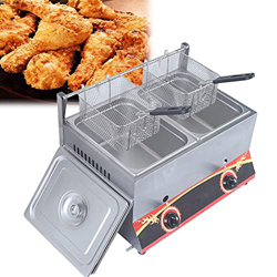 Freidora de Gas de Acero Inoxidable Comercial 11L / 22L Freidora multifunción de Gran Capacidad Potencia de Fuego Ajustable Fácil de Limpiar 30 características