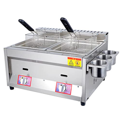Freidora de Gas Comercial de 20L, Grado alimenticio, Acero Inoxidable, Encendido electrónico por pulsos, Antideslizante, Ahorro de energía, fácil de L características